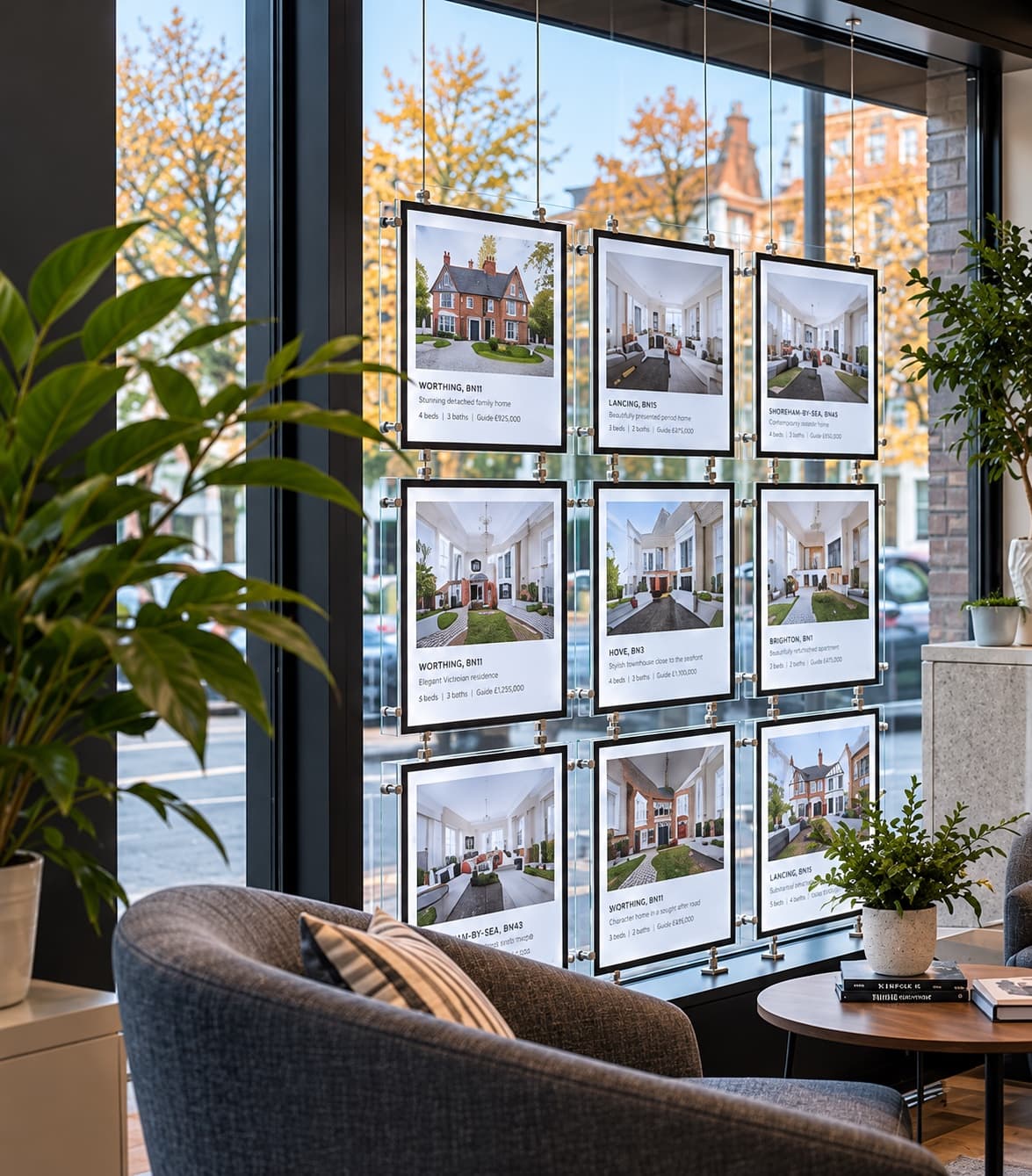 Property cards in the office window
